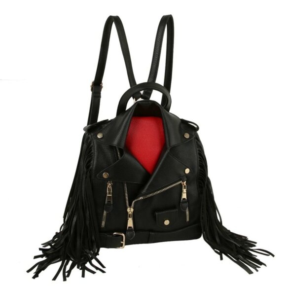 Motorcycle Jacket style backpack with Red detail